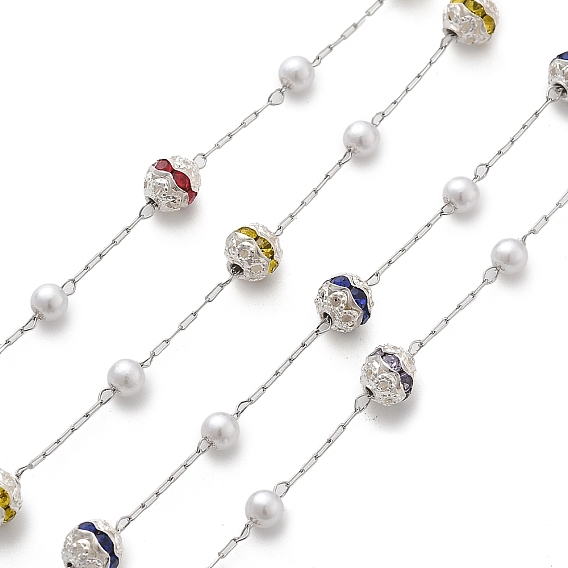 Круглые цепочки ручной работы из искусственного жемчуга и страз из АБС-пластика, для ожерелья браслеты решений, с 304 цепями из нержавеющей стали, пайки, с катушкой