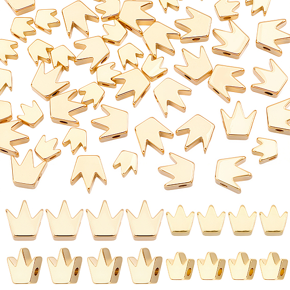 50Pcs 2 Styles Brass Beads, Long-Lasting Plated, Crown