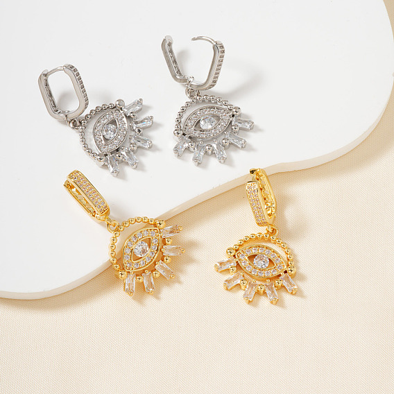 Модные серьги-кольца из латуни с прозрачным кубическим цирконием