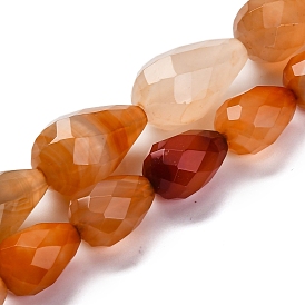 Natural Red Agate Beads Strands, Dyed & Heated, Faceted, Teardrop