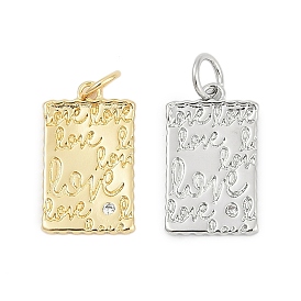 Латунные микро проложить кубического циркония подвески, прямоугольник амулеты, долговечный, стойки покрытие, без свинца и без кадмия, с целью перехода в кольце