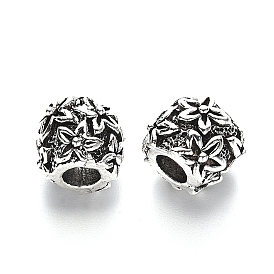 Тибетский стиль сплава настройки эмали европейский шарик, бусины с большим отверстием, без свинца, RONDELLE с цветком