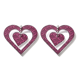 Печатные акриловые подвески, сердце, с платиновой петлей
