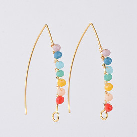 304 Stainless Steel Earring Hooks, with Faceted Rondelle Glass Beads and Horizontal Loop, Golden