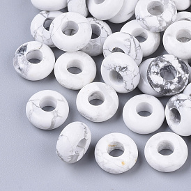 Natural Howlite European Beads, Large Hole Beads, Rondelle