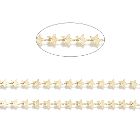 Brass Handmade Beaded Chains,  Link Chain, Long-Lasting Plated, Soldered, with Spool, Star