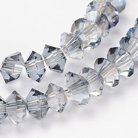 Half Rainbow Plated Faceted Bicone Glass Bead Strands, 5x3mm, Hole: 1mm, about 99pcs/strand, 11.8 inch