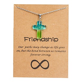 Glass Cross Pendant Necklace with Stainless Steel Cable Chains