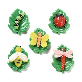 Opaque Resin Decoden Pendants, Insect with Leaf Charms