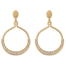 Brass Micro Pave Cubic Zirconia Stud Earring, Ring Dangle Earring for Women, Long-Lasting Plated