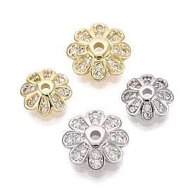 Колпачки для бусин из прозрачного кубического циркония из латуни, цветок