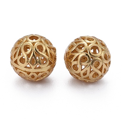 Hollow Brass Beads, Long-Lasting Plated, Round