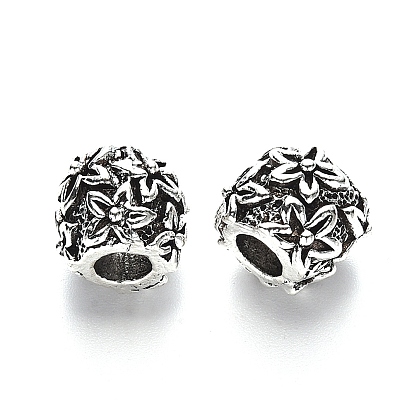 Тибетский стиль сплава настройки эмали европейский шарик, бусины с большим отверстием, без свинца, RONDELLE с цветком