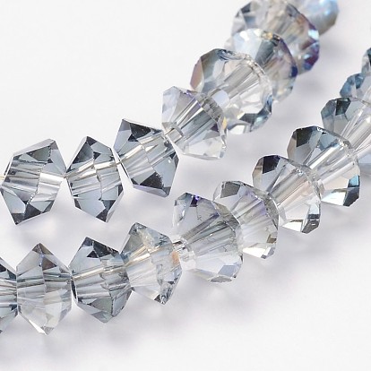 Half Rainbow Plated Faceted Bicone Glass Bead Strands, 5x3mm, Hole: 1mm, about 99pcs/strand, 11.8 inch