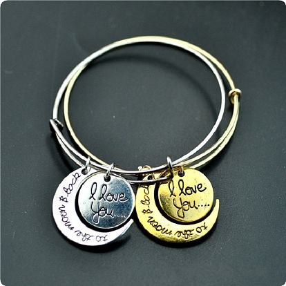 Adjustable "I Love You to the Moon" Bracelet with Moon Pendant