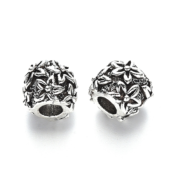 Тибетский стиль сплава настройки эмали европейский шарик, бусины с большим отверстием, без свинца, RONDELLE с цветком