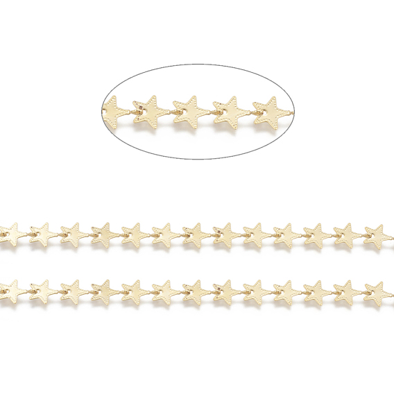 Brass Handmade Beaded Chains,  Link Chain, Long-Lasting Plated, Soldered, with Spool, Star