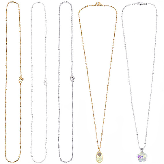 12Pcs 3 Colors 1.5MM 304 Stainless Steel Satellite Chain Necklaces, with Lobster Claw Clasps