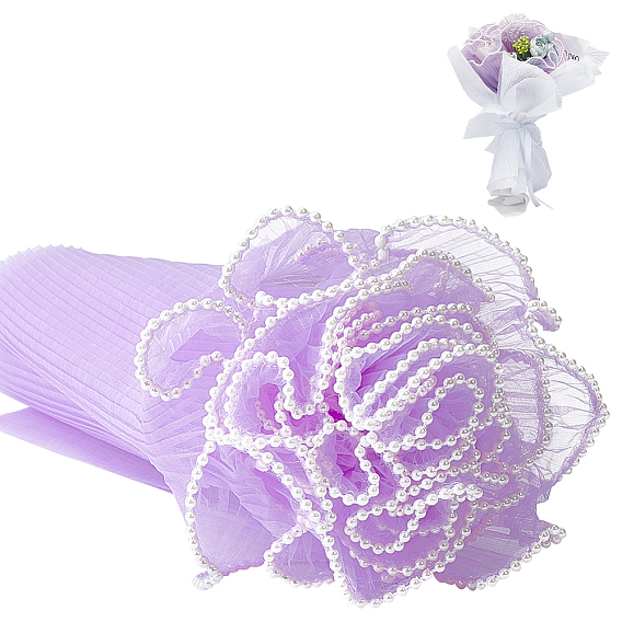 3.8 ярдов полиэстеровой плиссированной кружевной отделки, кружевная лента с рюшами и пластиковым жемчужным краем, для декора букета