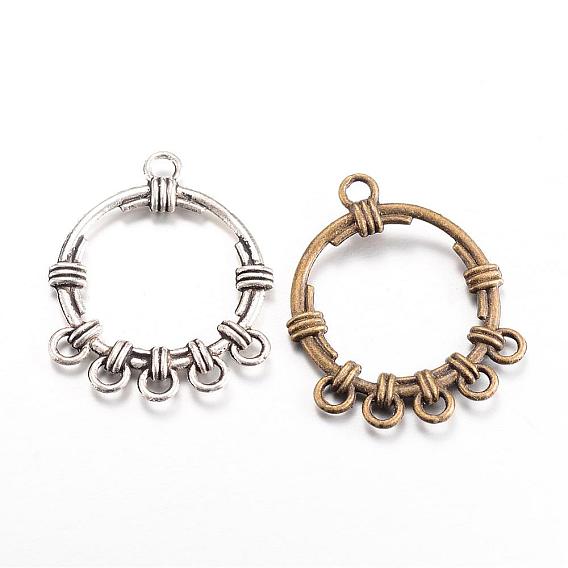 Тибетский стиль компоненты сплава люстра ссылки, плоско-круглые, без кадмия и без свинца