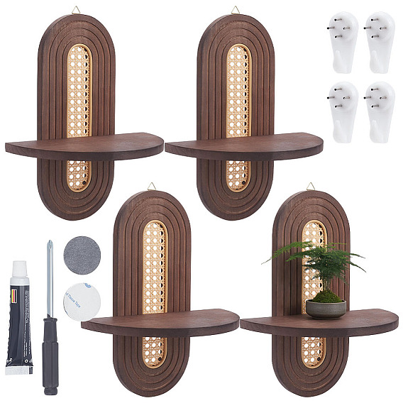 4 Sets Oval Wooden Wall-Mounted Storage Rack
