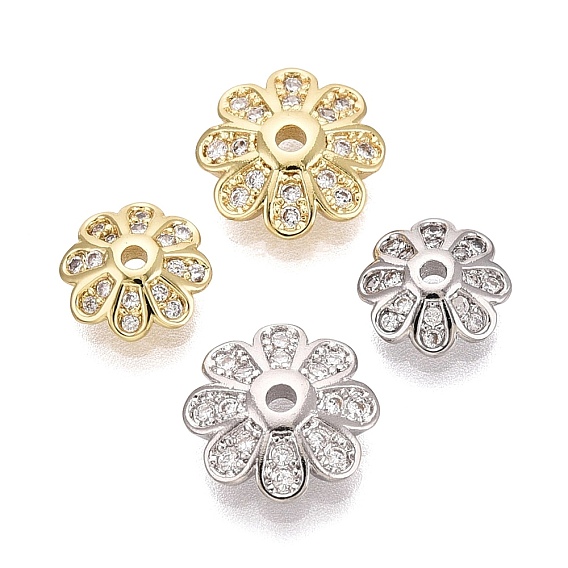 Колпачки для бусин из прозрачного кубического циркония из латуни, цветок