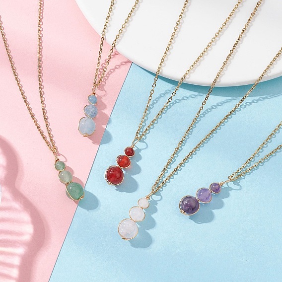 Подвеска в форме тыквы с круглыми бусинами из натурального драгоценного камня 304 Женские ожерелья из нержавеющей стали, золотые