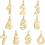 10Pcs 10 Styles Brass Charms, Number, with Jump Ring