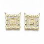 Brass Micro Pave Clear Cubic Zirconia Pendant Link, Nickel Free, Square with Radish