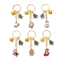 6 шт. рождественские украшения из эмалевого сплава, с железными кольцами для ключей и алюминиевыми колокольчиками, разнообразные, золотые