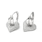 Valentine's Day Heart & Leaf Clear Cubic Zirconia Dangle Hoop Earrings, Brass Jewelry for Women
