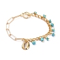Iron Paperclip Chain Anklets, with Aluminum Curb Chains, Synthetic Turquoise Chips, 304 Stainless Steel Toggle Clasps, Cowrie Shell Shape Pendants