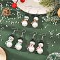 Pendientes colgantes de murano hecho a mano de navidad, muñeco de nieve, con granos de acrílico de la perla imitado, cuentas de vidrio y pendientes de acero inoxidable
