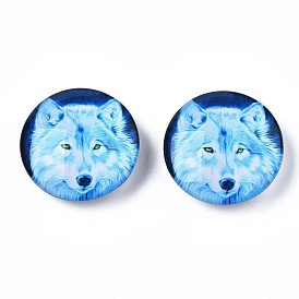 Glass Paper Snap Buttons, with Plastic & Iron Snap Caps, Garment Buttons, Flat Round with Animal