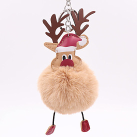 Winter Christmas Fawn Fur Ball Keychain Cute Christmas Elk Plush Bag Pendant