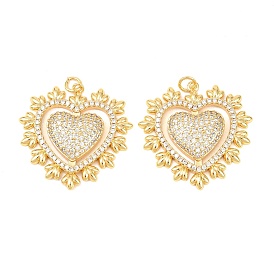 Латунные микропаве прозрачные подвески с фианитом, сердце прелести, стойки покрытие, долговечный, без свинца и без кадмия
