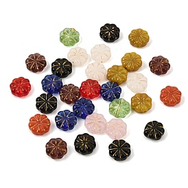 Baking Paint and Golden Metal Enlaced Glass Beads, Flower