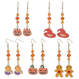 Halloween Gingerbread Man/Pumpkin/Witch Hat Alloy Enamel Dangle Earrings for Women