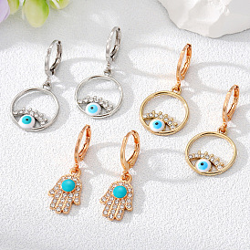 Fashionable Round Eyelash Earrings with Fatima Hand Pendant and Simple Eye Jewelry
