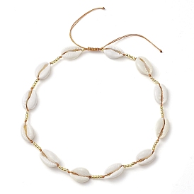 Adjustable Nylon Thread Shell Beads with Brass Necklace