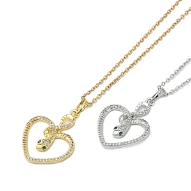 Латунные микропаве прозрачные кубические цирконии сердце змея подвески ожерелья, 304 из нержавеющей стали кабель цепи ожерелья