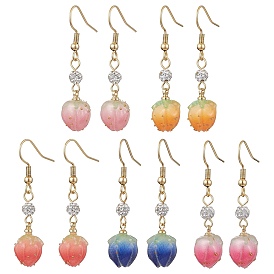 Epoxy Resin Flower Dangle Earrings, with 304 Stainless Steel Earring Hooks, Golden