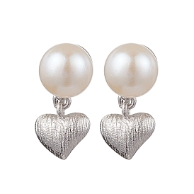 Natural Pearl Ear Studs, with Sterling Silver Findings, Heart