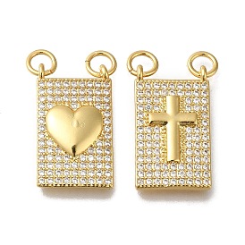 Rack Plating Brass Micro Pave Clear Cubic Zirconia Pendants, Long-Lasting Plated, Cadmium Free & Lead Free, Rectangle, Real 18K Gold Plated, with Jump Ring