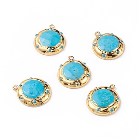 Natural Howlite Pendants, with Golden Plated Brass Findings, Dyed & Heated, Flat Round