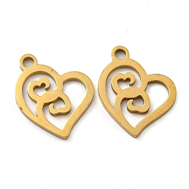 Ion Plating(IP) 316 Surgical Stainless Steel Charms, Laser Cut, Heart Charms