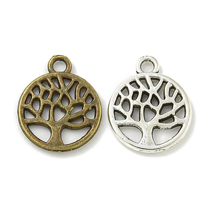 Сплавочные подвески тибетского стиля, без свинца и без кадмия, плоские круглые с дерева жизни