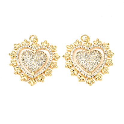 Латунные микропаве прозрачные подвески с фианитом, сердце прелести, стойки покрытие, долговечный, без свинца и без кадмия