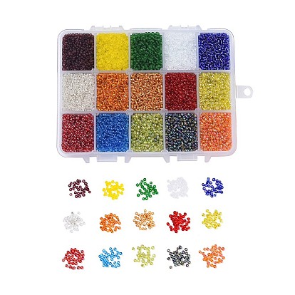 Abalorios de la semilla de cristal, colores esmerilados y colores transparentes arcoíris y colores transparentes lustrosos y forrados en plata y transparentes, agujero redondo, rondo