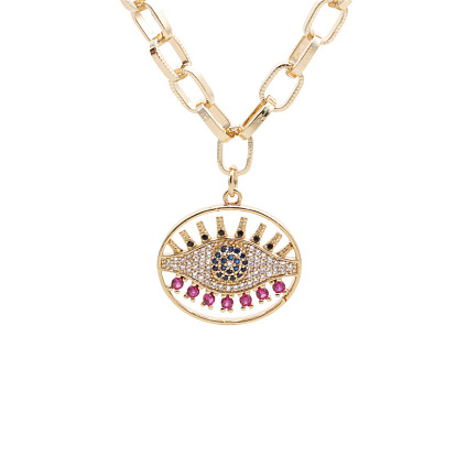 Minimalist Gold CZ Necklace with Turkish Eye Pendant - Hip Hop Jewelry Accessory